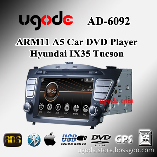 7" Ugode in dash 2 din car dvd gps player for Hyundai ix35